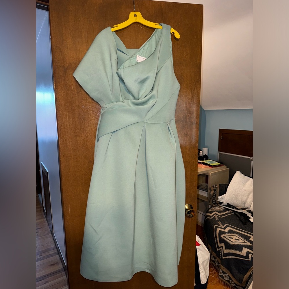 ASOS Blue Green Asymmetrical Midi Formal Dress Size 14 Tall